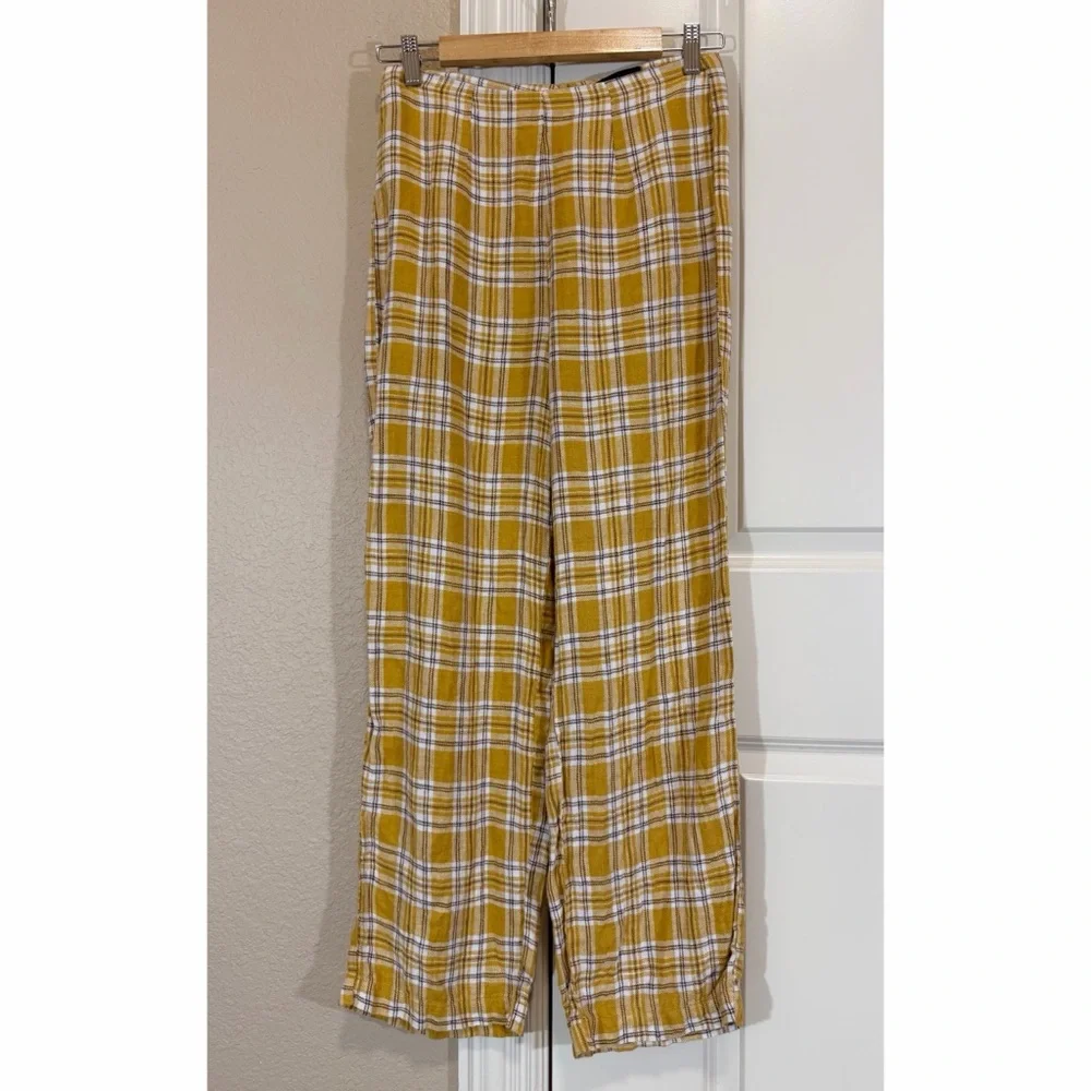 Reformation Linen Plaid Pants in 